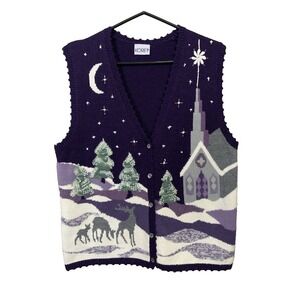 VTG Koret Sweater Vest Women's M Christmas Holiday Starry Night Winter Church